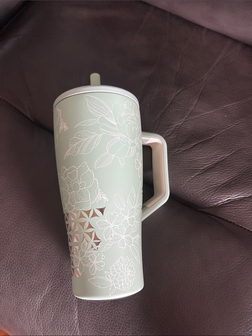 Floral Mint Travel Mug with Handle